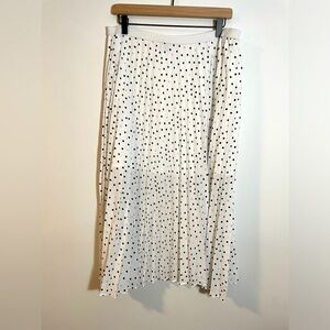 Halogen White Pleated Polka Dot Midi Skirt Size 1X Stretch EUC Twee Feminine
